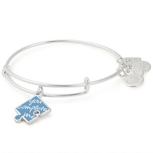 NWT Alex and Ani You Complete Me Blue Puzzle Piece Autism Shiny Silver Bracelet